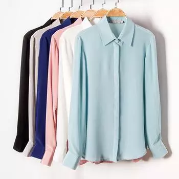 Женская атласная шелковая рубашка с длинным рукавом и пуговицами, блузка для офиса, женская сорочка XXL белый