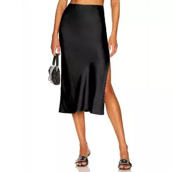 Женская атласная шелковая юбка-миди с высокой талией и разрезом, эластичный пояс, юбки-миди для женщин M бежевый