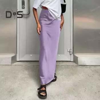 Женская атласная юбка с высокой талией, длинная юбка миди, узкая юбка-трапеция с запахом и бедрами из искусственного шелка для уличной моды на весну и лето S вино красного