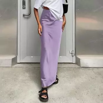 Женская атласная юбка с высокой талией, длинная юбка миди, узкая юбка-трапеция с запахом и бедрами из искусственного шелка для уличной моды на весну и лето S серый