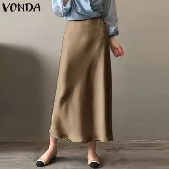 Женская атласная юбка VONDA с разрезом на молнии и талией, однотонная элегантная полуюбка