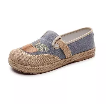 Женская этническая обувь из льна и парусины - стиль старого Пекина, круглый носок, плоская и легкая подошва, мягкая подошва, обувь в повседневном стиле Size 38