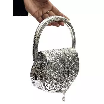 Женская этническая сумка-клатч с ручкой из латуни (Серебряный)