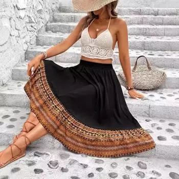 Женская этническая юбка большого размера для девочек S чёрный