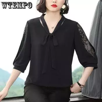 Женская ажурная кружевная шифоновая рубашка с длинными рукавами, свободный однотонный топ большого размера на шнуровке M бордовый