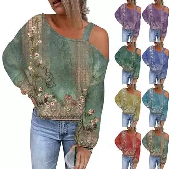 Женская ажурная модная повседневная толстовка с капюшоном с цветочным принтом и открытыми плечами L синий