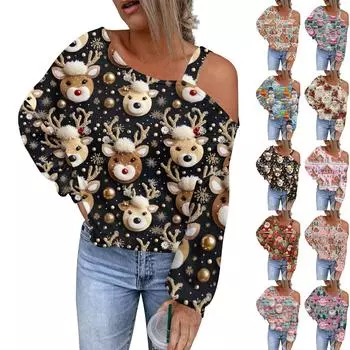 Женская ажурная модная повседневная толстовка с капюшоном с цветочным принтом и открытыми плечами на Рождество L