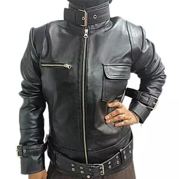 Женская байкерская кожа из овчины ЧЕРНАЯ, красивая облегающая посадка, модная куртка с поясом для кино, одежда для вечеринок Caf Racer Motorcycle Biker XS чёрный