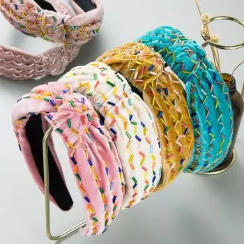 Женская байковая лента для волос, заколка для волос с узлом в стиле ретро, обруч для волос с широким краем OneSize синий