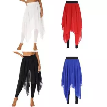 Женская балетная юбка для танцев с асимметричным подолом, прозрачный шифоновый накладной элемент, эластичная талия, леггинсы, юбка-брюки M