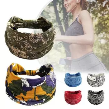 Женская бандана Yousheng, модная широкая эластичная повязка на голову с принтом, впитывающая пот, богемная повязка на голову для спортзала, повязка на голову для йоги V