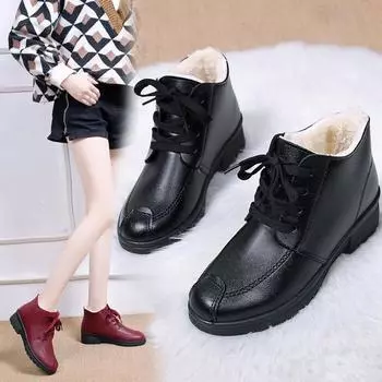 Женская бархатная обувь, кожаная обувь на мягкой подошве, повседневная обувь на плоской подошве, нескользящая, износостойкая, удобная обувь для мам на мягкой подошве, осень и зима 36 чёрный