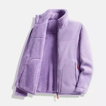 Женская бархатная осенне-зимняя одежда, толстая куртка, пальто для женщин, уличный коралловый флис 3XL фиолетовый