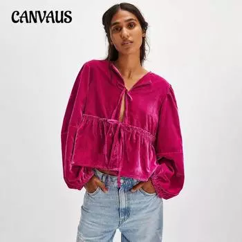 Женская бархатная рубашка Новая женская милая повседневная рубашка с галстуком S жёлтый