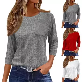 Женская бархатная рубашка с круглым вырезом и рукавом 3/4, верхняя одежда, свободные повседневные блузки с круглым вырезом L