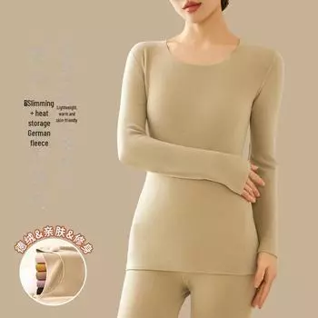 Женская бархатная рубашка с круглым вырезом - зимнее плюшевое бесшовное нижнее белье, утолщенное для тепла XL оранжевый