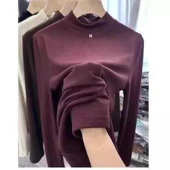 Женская бархатная рубашка с полуводолазкой и средним воротом, на осень и зиму, новая отполированная рубашка с длинными рукавами для женщин L(80-120) бордовый