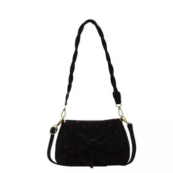 Женская бархатная сумка через плечо с бантом и точками. Монохромный перекрученный плечевой ремень. Сумки через плечо. Мода.