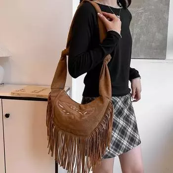 Женская бархатная сумка-мессенджер с кисточками, строчкой, однотонный узел, сумка через плечо, модные сумки большой емкости