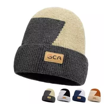 Женская бархатная толстая вязаная шапка Мужская теплая шапка Подходящая по цвету защитная шапка для ушей Осенне-зимняя шерстяная шапка чёрный