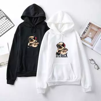 Женская бархатная толстовка с капюшоном на осень-зиму для студентов с длинными рукавами и милым узором. L белый