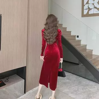 Женская бархатная юбка на подтяжках из двух частей - светский стиль осень/зима Large