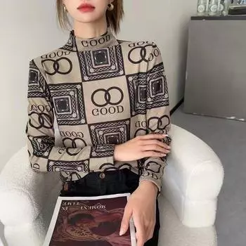 Женская бархатная водолазка с длинным рукавом и полуворотом — европейский и американский стиль, теплая нижняя одежда на осень/зиму 2024 г. XL