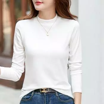 Женская бархатная водолазка с длинным рукавом - однотонная, универсальная, уютная, на осень/зиму M