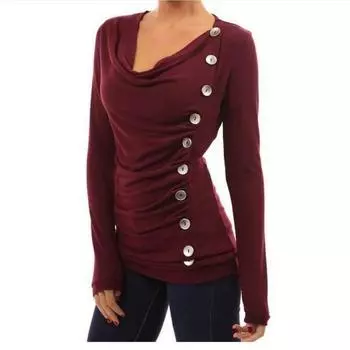 Женская базовая футболка с одним рядом пуговиц, приталенная, осенних цветов, хлопковая, однотонная, топы S вино красного