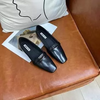 Женская базовая обувь Мягкая коровья кожа Повседневная обувь на толстом каблуке Туфли-лодочки для работы из натуральной кожи Простые туфли Уютные мокасины 35