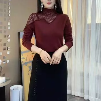 Женская базовая рубашка с неровным полувысоким воротником, ажурным тиснением, ромбовидным узором, осенне-зимний темперамент, плотный двусторонний бархатный топ L чёрный