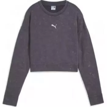 Женская базовая спортивная коллекция Puma FW24, однотонная укороченная толстовка с заниженной линией плеч, с длинным рукавом, женская толстовка Galaxy-Gray 629053-69 S