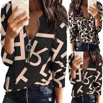 Женская базовая толстовка с принтом и застежкой-молнией на 1/4, с длинным рукавом, мягкая, удобная, с круглым вырезом L коричневый