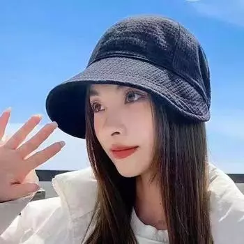Женская бейсбольная кепка с большими полями, защита лица, регулируемый шнурок, защита от УФ-лучей, складная однотонная солнцезащитная кепка для садоводства и путешествий чёрный