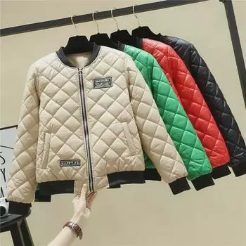 Женская бейсбольная куртка большого размера из легкого хлопка - зимнее облегающее утепленное короткое пальто 2023 года XL чёрный