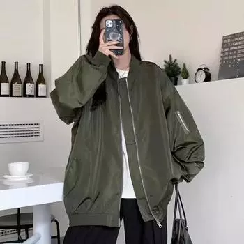Женская бейсбольная куртка Harajuku, весна/осень, цвет милитари-зеленый, стиль американской пары, модный гонконгский нишевый дизайн. XL зелёный