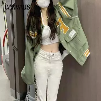 Женская бейсбольная куртка с длинным рукавом и однотонным принтом в виде букв S зелёный