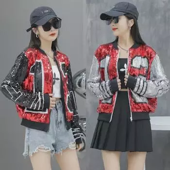 Женская бейсбольная куртка с пайетками - весна и осень 2025, европейский дизайн, универсальная, короткая, стиль Niche One Size
