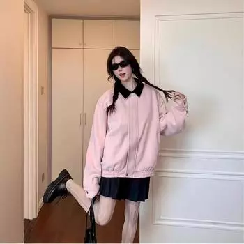 Женская бейсбольная куртка в стиле ретро, розовая, коллекция «Ранняя осень 2024» M