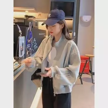 Женская бейсбольная куртка Z Zipper Slim - повседневный кардиган-топ весна/осень 2XL (140-160 jin recommended) чёрный