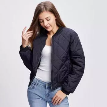 Женская бейсбольная повседневная хлопковая одежда Explosive стеганая ромбовидная куртка осень и зима короткий топ XS чёрный