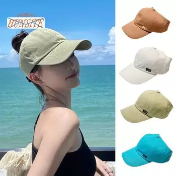 Женская бейсбольная шляпа с длинными полями, защита лица, вышивка букв, пустой верх, закрепите ленту, солнцезащитный крем, регулируемый сплошной цвет, спортивная фуражка, головные уборы чёрный