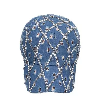 Женская бейсболка из денима с дырочками и стразами, леопардовый принт, модная кепка с козырьком от солнца для отдыха на открытом воздухе светло-синий