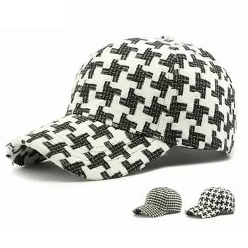 Женская бейсболка осень-зима из плюша с узором «гусиная лапка» и солнцезащитным кремом