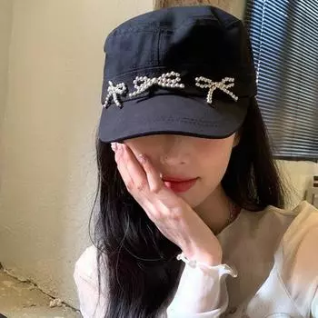 Женская бейсболка с бантом в стиле ретро, черная весенне-летняя бейсболка с солнцезащитным козырьком, большой размер головы M
