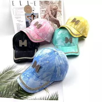 Женская бейсболка с буквой M, ковбойские шляпы со стразами, бейсболки, блестящие модные ювелирные изделия, модная шляпа жёлтый