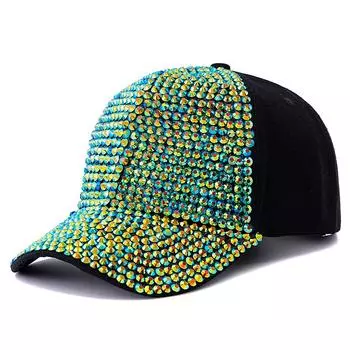Женская бейсболка с инкрустацией бриллиантами, регулируемая, повседневная, простая, модная, уличная, кепка для активного отдыха, простой дизайн 56cm-60cm зелёный