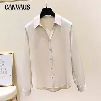 Женская белая атласная рубашка с v-образным вырезом и длинными рукавами больших размеров 4XL белый