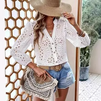 Женская белая блузка с длинным рукавом, застегивающаяся на пуговицы, воротник-стойка, осенние блузки, рубашки S белый