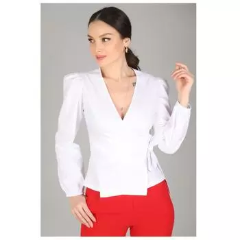 Женская белая двубортная рубашка из лайкры высокого качества в офисном стиле